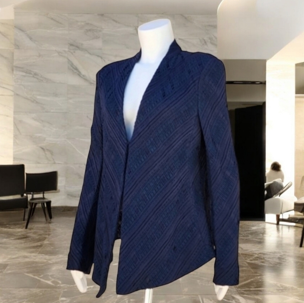 GIORGIO ARMANI Silk Blazer 48 12 Blue Single Breasted VINTAGE Woven Jacket - Picture 7 of 17
